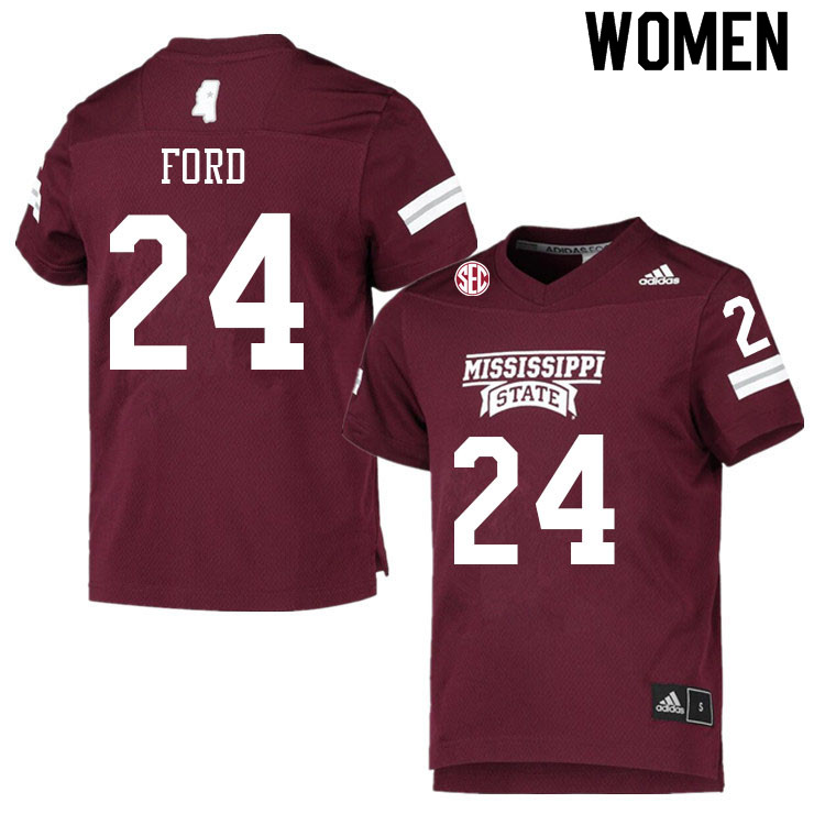 Women #24 Scoobie Ford Mississippi State Bulldogs College Football Jerseys Sale-Maroon